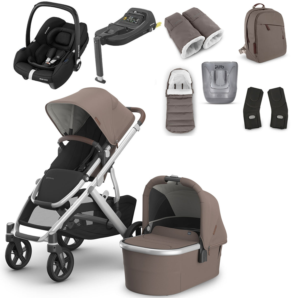 UPPAbaby VISTA V3 Luxury Maxi-Cosi Cabriofix i-Size Travel System Bundle - Theo