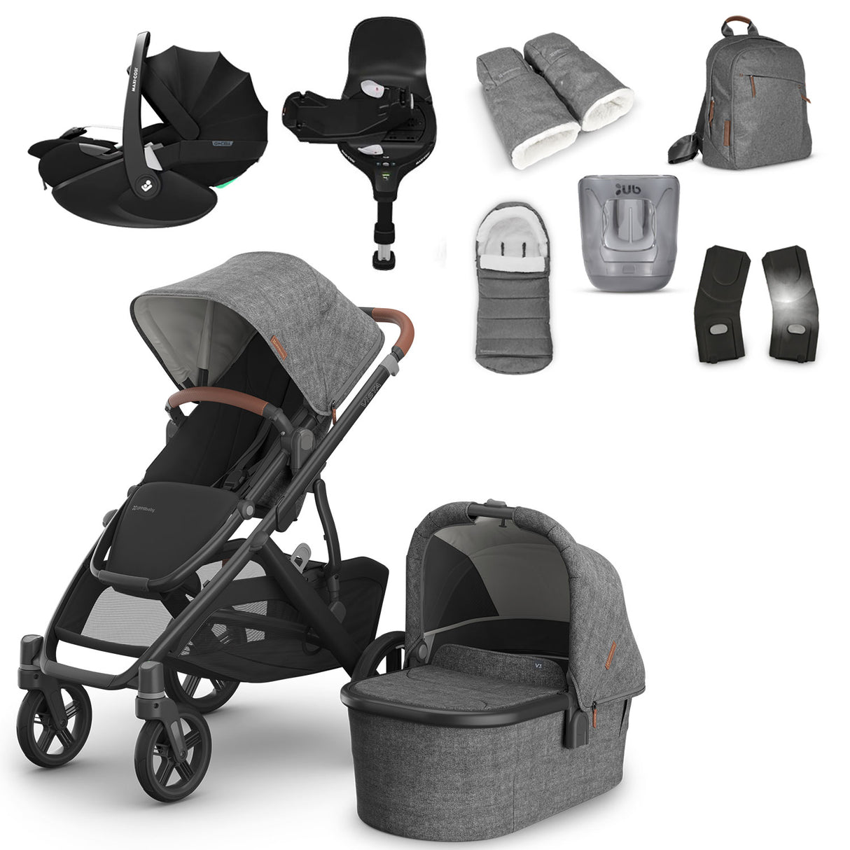 UPPAbaby VISTA V3 Luxury Maxi-Cosi Pebble 360 Pro2 i-Size Travel System Bundle - Greyson