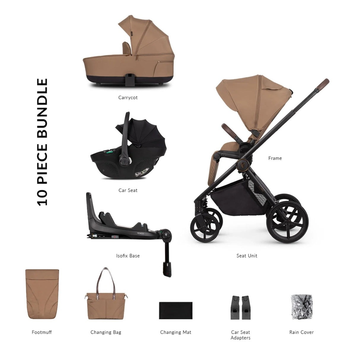 Venicci Claro Complete Travel System Bundle + 360 Isofix Base - Caramel 1