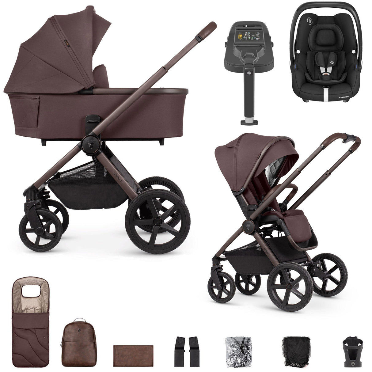 Venicci Upline 2 SE with Maxi-Cosi Cabriofix i-Size & Base Travel System Bundle - Burgundy 1
