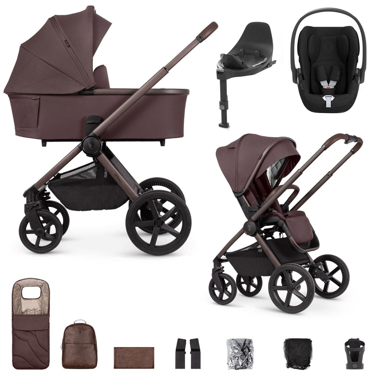 Venicci Upline 2 SE with Cybex Cloud T & Base Travel System Bundle - Burgundy 1