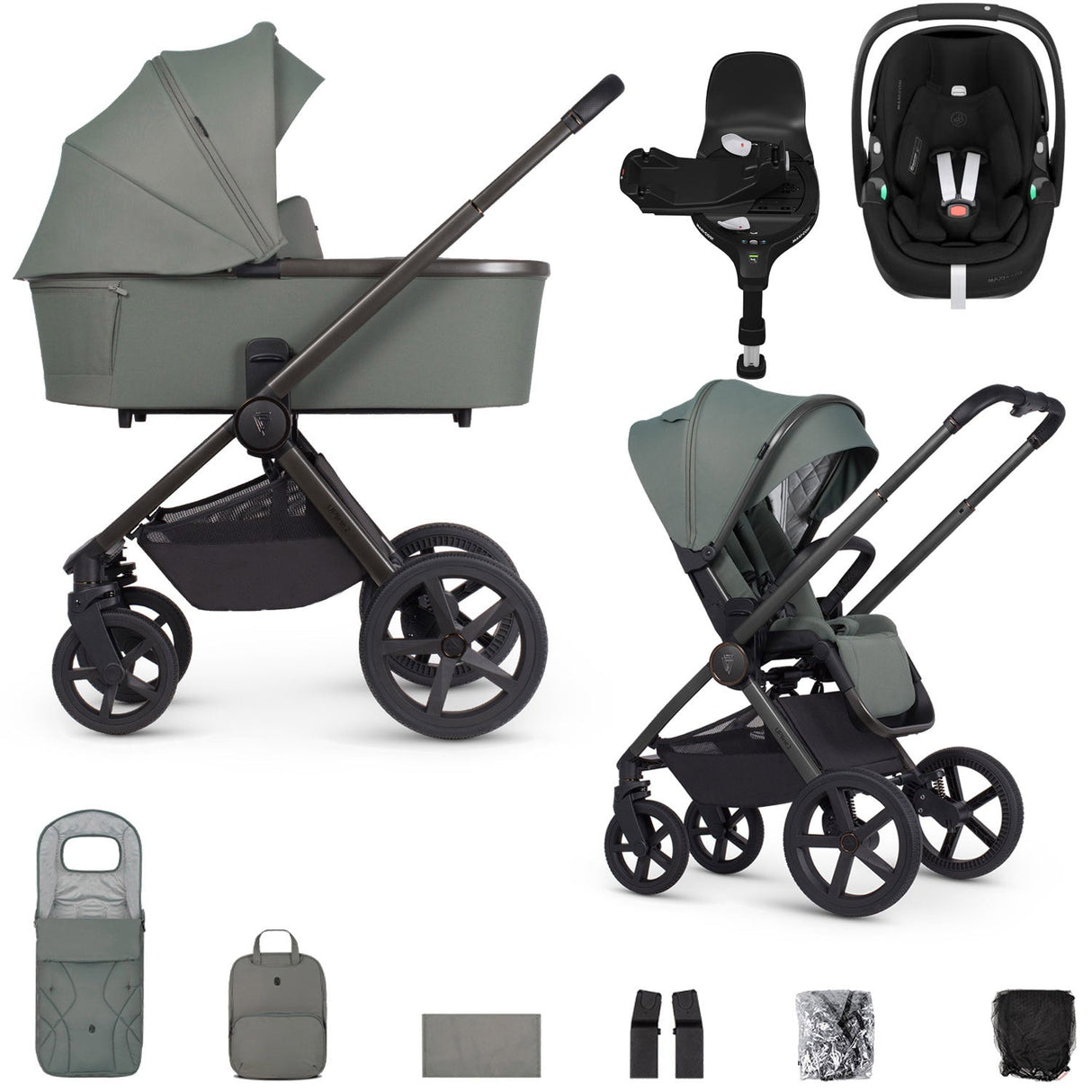 Venicci Upline 2 with Maxi-Cosi Pebble 360 Pro2 & Base Travel System Bundle - Aloe 1