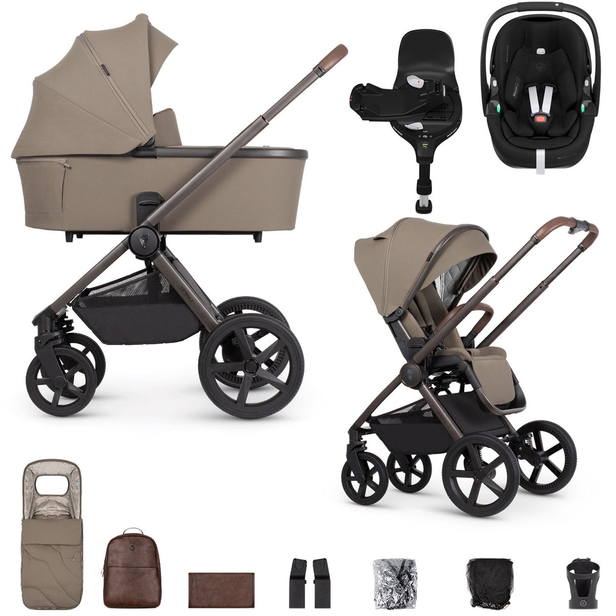 Venicci Upline 2 SE with Maxi-Cosi Pebble 360 Pro2 & Base Travel System Bundle - Powder 1