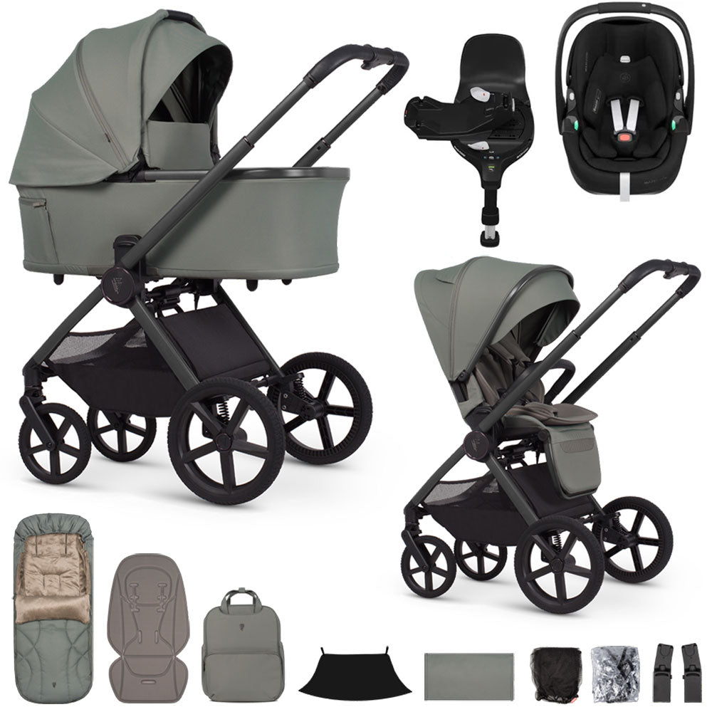 Venicci Upline 3 Luxury 4in1 Maxi-Cosi Pebble 360 Pro2 Car Seat & 360 Base Bundle - Aloe