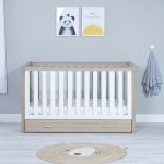 Babymore Luno Cot Bed With Drawer - Oak White