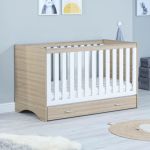 Babymore Veni Cot Bed with Drawer - Oak White