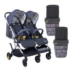 Cosatto Woosh Double Stroller and Footmuff Bundle - Fika Forest