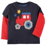 Frugi Little Look Out Applique Top - Navy/Tractor 