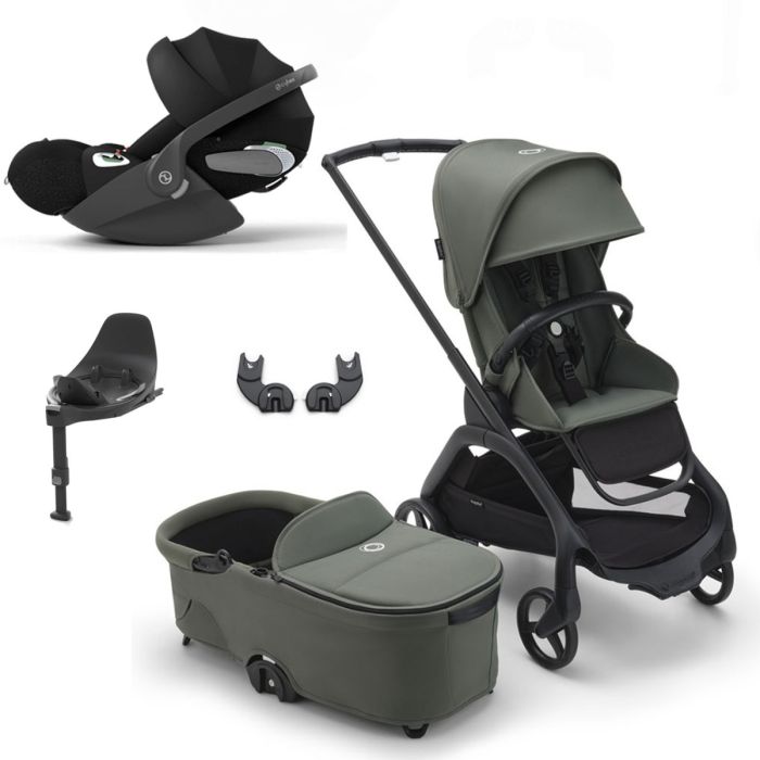 Bugaboo Dragonfly Travel System with Cybex Cloud T + Rotating Isofix Base - Black/Forest Green product image