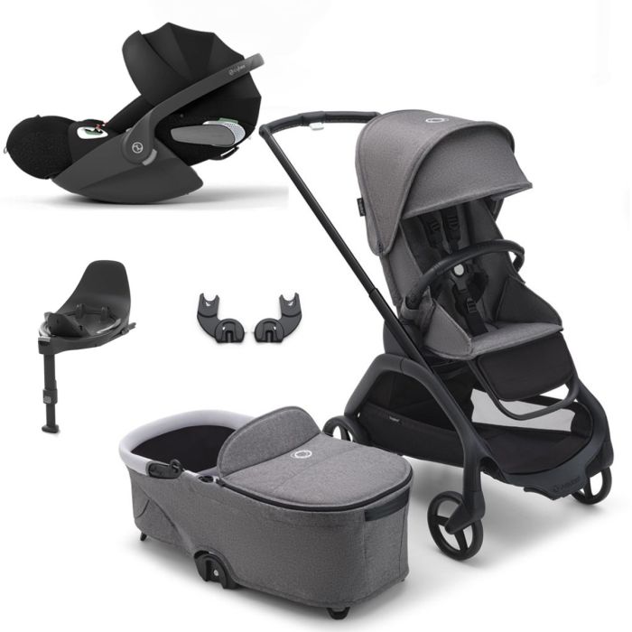 Bugaboo Dragonfly Travel System with Cybex Cloud T + Rotating Isofix Base - Graphite/Grey Melange product image