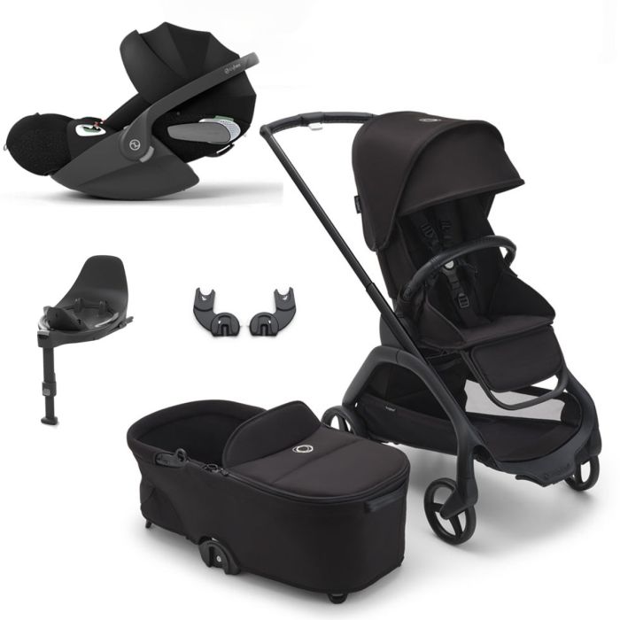 Bugaboo Dragonfly Travel System with Cybex Cloud T + Rotating Isofix Base - Black/Midnight Black product image