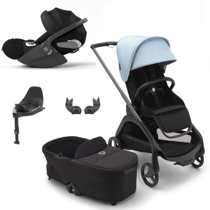 Bugaboo Dragonfly Travel System with Cybex Cloud T + Rotating Isofix Base - Graphite/Midnight Black/Skyline Blue product image