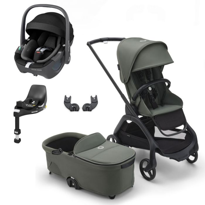 Bugaboo Dragonfly Travel System with Maxi-Cosi Pebble 360 + Rotating Isofix Base - Black/Forest Green product image