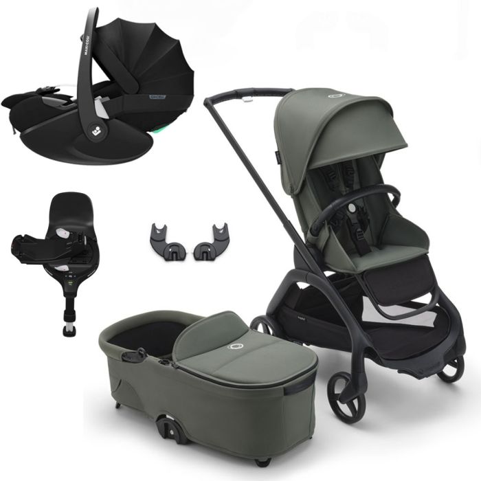 Bugaboo Dragonfly Travel System with Maxi-Cosi Pebble 360 PRO + Rotating/Sliding Base - Black/Forest Green product image