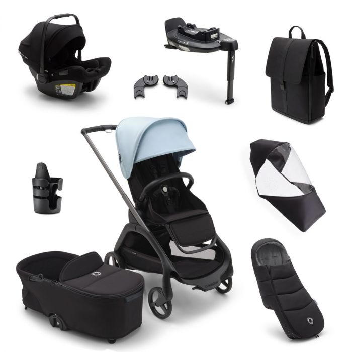 Bugaboo Dragonfly Ultimate Turtle Air 360 Travel System Bundle - Graphite/Midnight Black/Skyline Blue product image