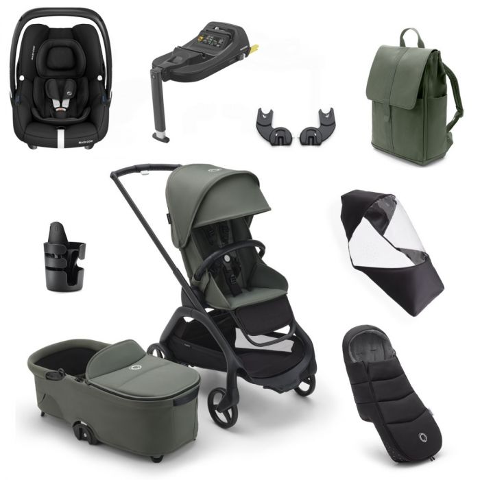Bugaboo Dragonfly Ultimate Maxi-Cosi Cabriofix i-Size Travel System Bundle - Black/Forest Green product image