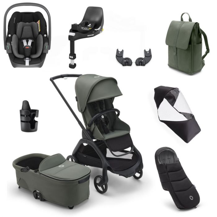 Bugaboo Dragonfly Ultimate Maxi-Cosi Pebble 360 Travel System Bundle - Black/Forest Green product image