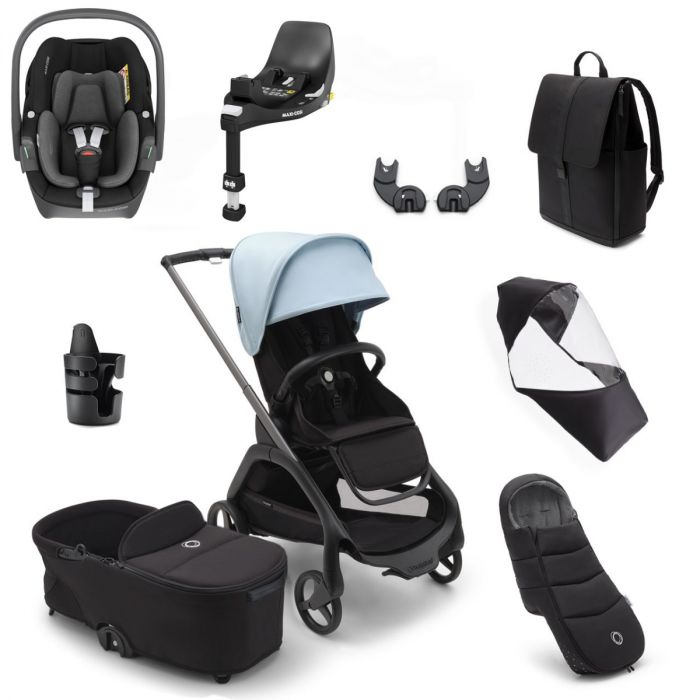 Bugaboo Dragonfly Ultimate Maxi-Cosi Pebble 360 Travel System Bundle - Graphite/Midnight Black/Skyline Blue product image