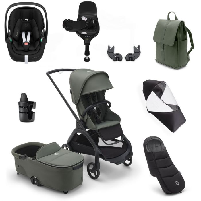 Bugaboo Dragonfly Ultimate Maxi-Cosi Pebble 360 PRO Travel System Bundle - Black/Forest Green product image