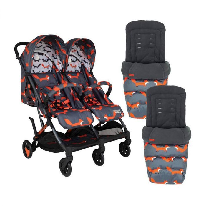 Cosatto Woosh Double Stroller and Footmuff Bundle - Charcoal Mister Fox product image