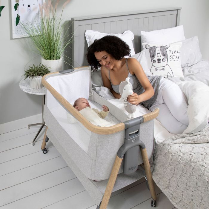 Tutti Bambini CoZee Air Bedside Crib - Oak and Silver product image