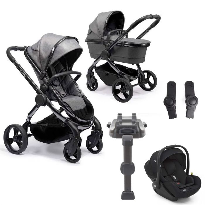 iCandy Peach Phantom Pushchair & Carrycot with Joie i-Level and Base - Dark Grey Twill