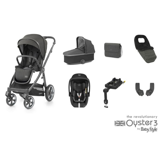 BabyStyle Oyster 3 City Grey Luxury 7 Piece Maxi Cosi Marble Bundle - Pepper