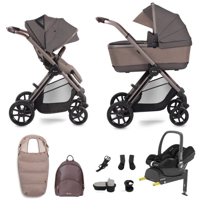 Silver Cross Reef + Maxi-Cosi CabrioFix i-Size Ultimate First Bed Folding Carrycot Bundle - Earth product image