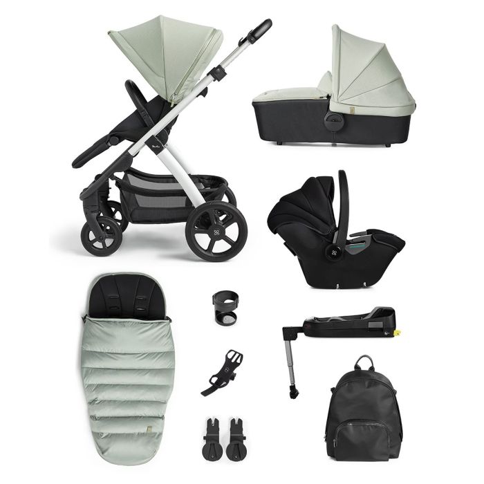Silver Cross Tide 3-in-1 Pram + Accessory Pack + Dream i-Size Car Seat + Base - Sage/Silver product image