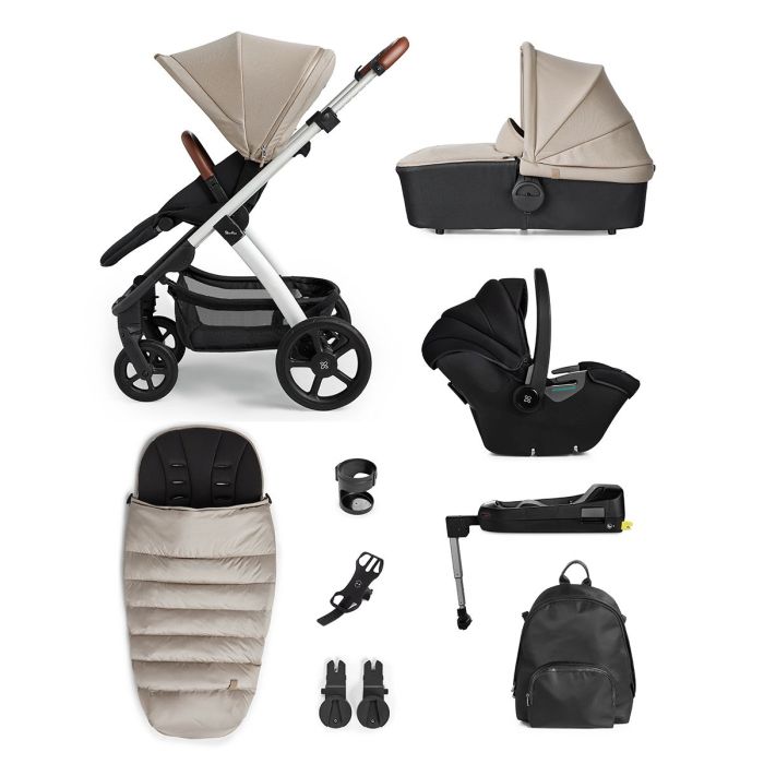 Silver Cross Tide 3-in-1 Pram + Accessory Pack + Dream i-Size Car Seat + Base - Stone product image