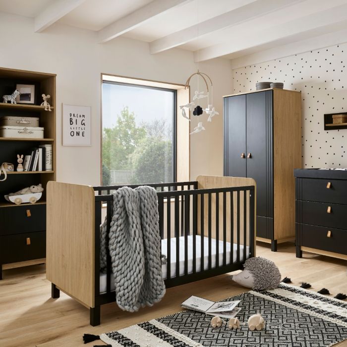 CuddleCo Rafi 5 Piece Nursery Furniture Set - Oak and Black