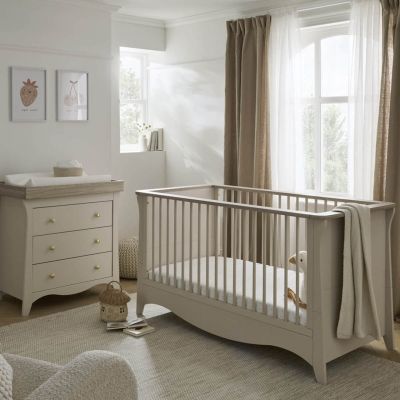 CuddleCo Clara 2 Piece Nursery Furniture Set (Cot Bed & Dresser) - Cashmere and Ash