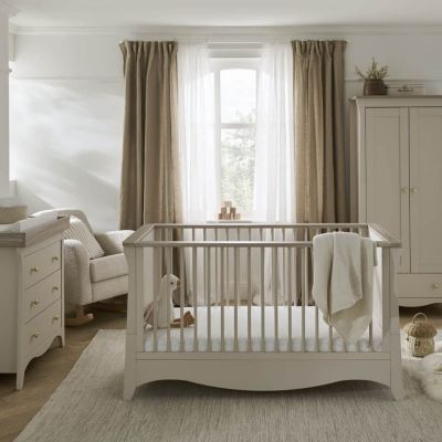 CuddleCo Clara 3 Piece Nursery Furniture Set (Cot Bed, Dresser & Wardrobe) - Cashmere and Ash