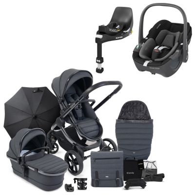 iCandy Peach 7 Pushchair Travel System Bundle with Maxi-Cosi Pebble 360 iSize Car Seat & Base - Dark Grey