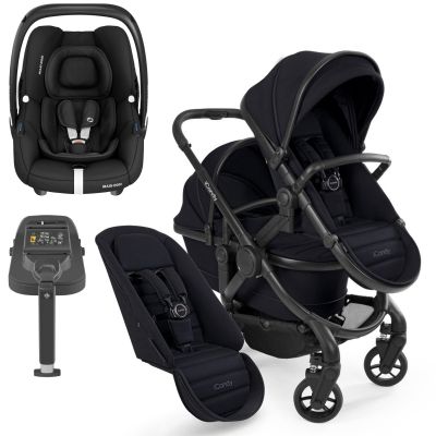 iCandy Peach 7 Double Pushchair Travel System Bundle with Maxi-Cosi Cabriofix i-Size Car Seat & Base - Black Edition