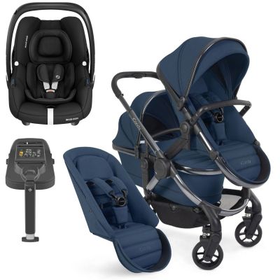 iCandy Peach 7 Double Pushchair Travel System Bundle with Maxi-Cosi Cabriofix i-Size Car Seat & Base - Cobalt