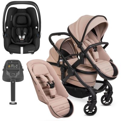 iCandy Peach 7 Double Pushchair Travel System Bundle with Maxi-Cosi Cabriofix i-Size Car Seat & Base - Cookie