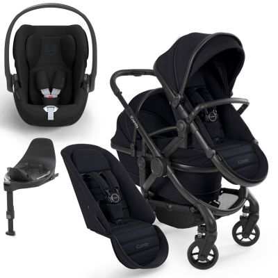iCandy Peach 7 Double Pushchair Travel System Bundle with Cybex Cloud T iSize Car Seat & Base - Black Edition