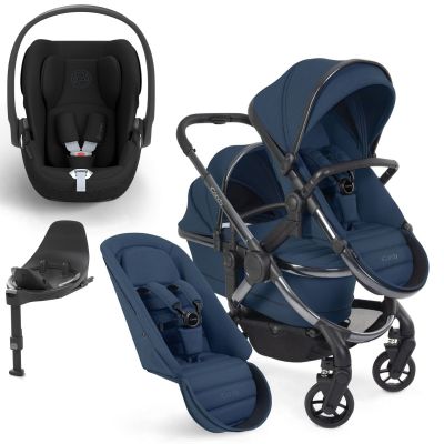 iCandy Peach 7 Double Pushchair Travel System Bundle with Cybex Cloud T iSize Car Seat & Base - Cobalt