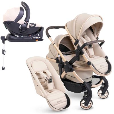 iCandy Peach 7 Double Pushchair Travel System Bundle with Cocoon iSize Car Seat & Base - Biscotti