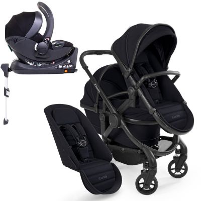 iCandy Peach 7 Double Pushchair Travel System Bundle with Cocoon iSize Car Seat & Base - Black Edition