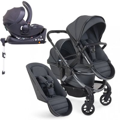 iCandy Peach 7 Double Pushchair Travel System Bundle with Cocoon iSize Car Seat & Base - Dark Grey