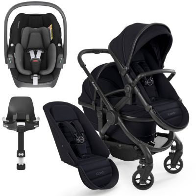 iCandy Peach 7 Double Pushchair Travel System Bundle with Maxi-Cosi Pebble 360 iSize Car Seat & Base - Black Edition