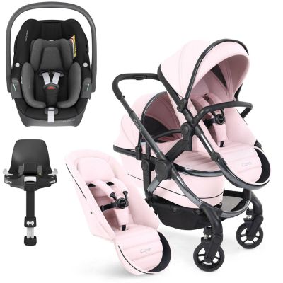 iCandy Peach 7 Double Pushchair Travel System Bundle with Maxi-Cosi Pebble 360 iSize Car Seat & Base - Blush