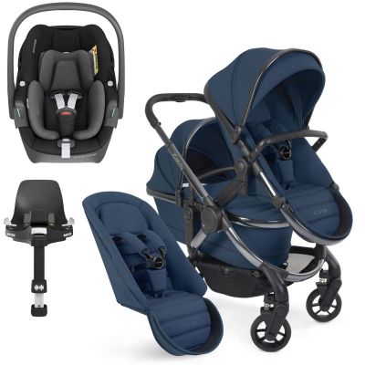 iCandy Peach 7 Double Pushchair Travel System Bundle with Maxi-Cosi Pebble 360 iSize Car Seat & Base - Cobalt