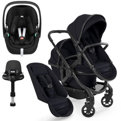 iCandy Peach 7 Double Pushchair Travel System Bundle with Maxi-Cosi Pebble 360 PRO iSize Car Seat & Base - Black Edition