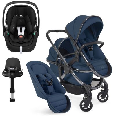iCandy Peach 7 Double Pushchair Travel System Bundle with Maxi-Cosi Pebble 360 PRO iSize Car Seat & Base - Cobalt