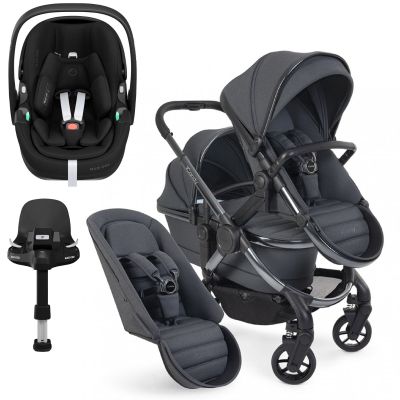 iCandy Peach 7 Double Pushchair Travel System Bundle with Maxi-Cosi Pebble 360 PRO iSize Car Seat & Base - Dark Grey