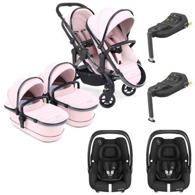 iCandy Peach 7 Twin Pushchair Travel System Bundle with Maxi-Cosi Cabriofix iSize Car Seat & Base - Blush