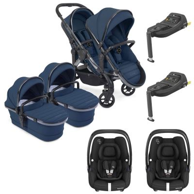 iCandy Peach 7 Twin Pushchair Travel System Bundle with Maxi-Cosi Cabriofix iSize Car Seat & Base - Cobalt
